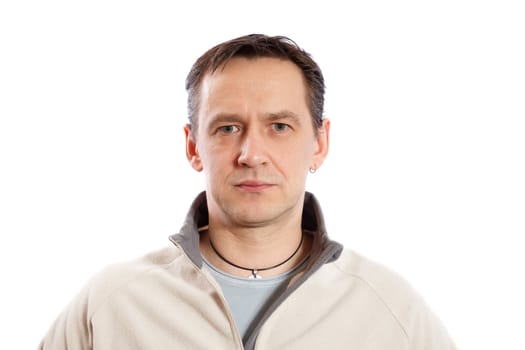 Portrait of a serious man on a white background