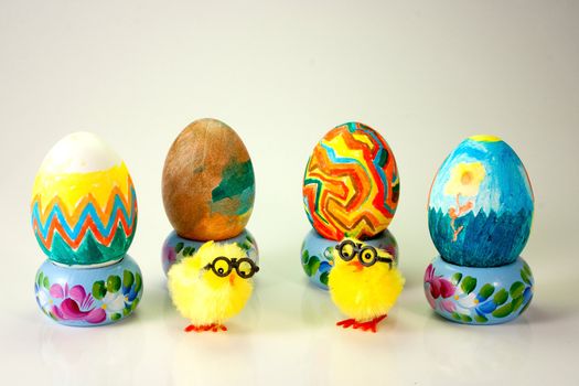 Handmade Painted Easter Eggs with yellow chicks