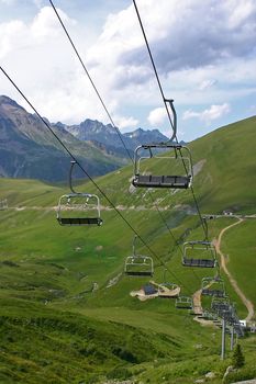Summer ski lifts at the top of the Croix de Fer (French Alps)