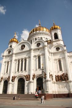 People at Christ the Savior Cathedral in Moscow, Russia