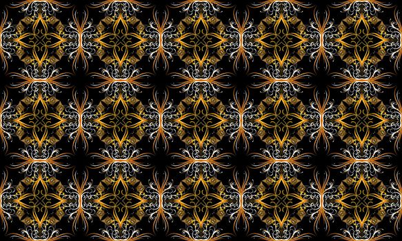 Floral geometry cyclical pattern at black background