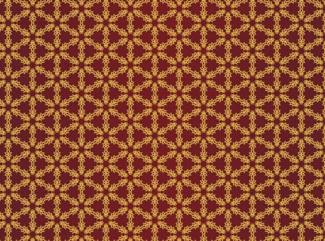 Gold wallpaper with red background. Background has orthogonal and vertical lines.