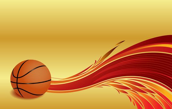 Basketball ball with flames at a golden background