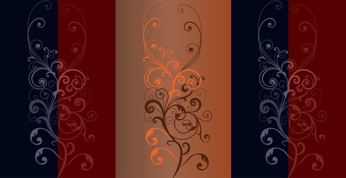 Vector decorative design, background with floral wave at three color sets