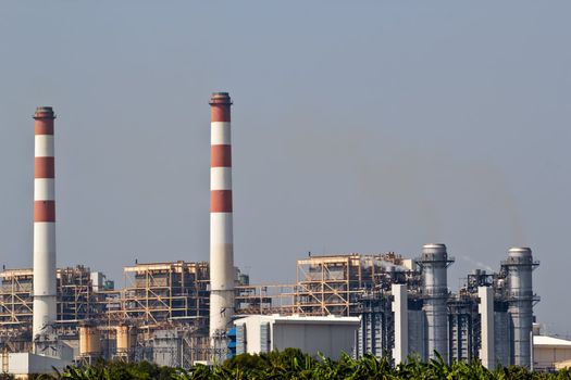 gas turbine electrical power plant at dusk