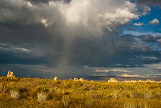 Cloud bursts after storm at Mono Lake California