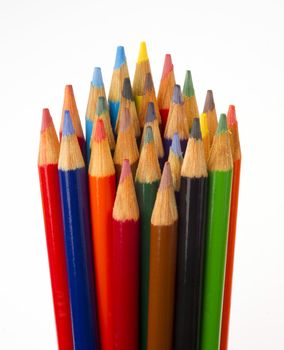 a set of color pencils sharpened and ready for use
