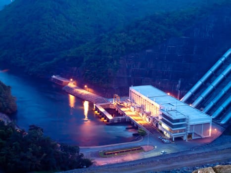 Electricity Generator front of Sri Nakharin Dam at night, Kanchanaburi, Thailand