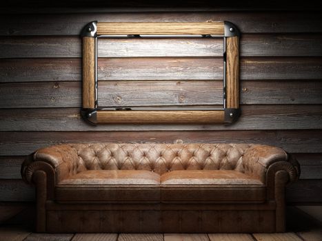 leather sofa and frame in dark room