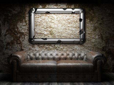 leather sofa and frame in dark room