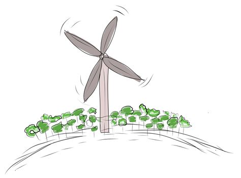 scribble sketch of eco environment  (Wind turbine)
