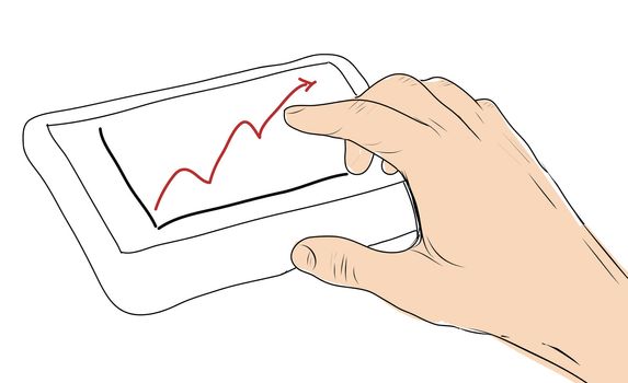 drawing  Tablet screen with graph and hand point