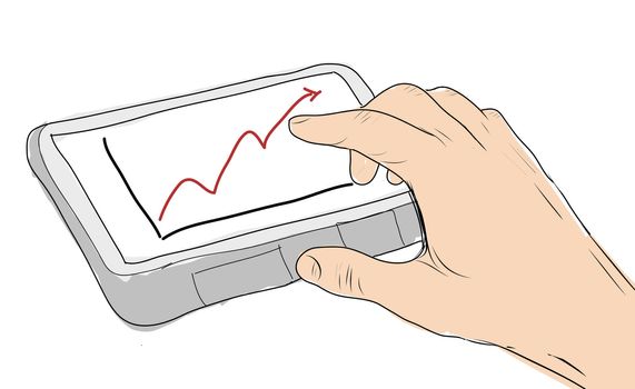 drawing  Tablet screen with graph and hand point