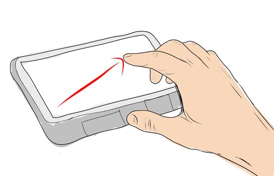 drawing  Tablet screen with graph and hand point