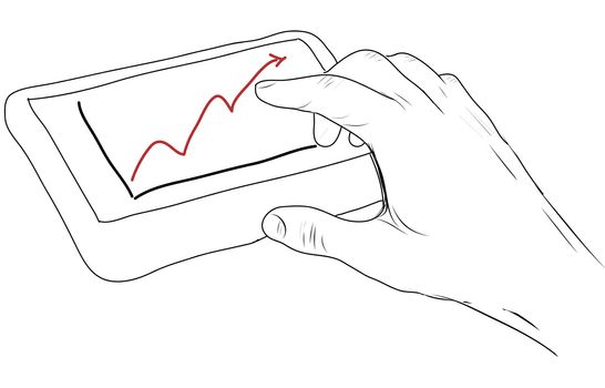 drawing  Tablet screen with graph and hand point