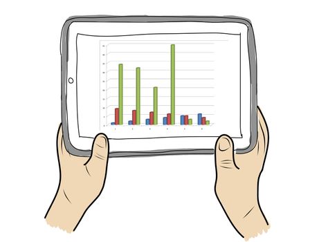 drawing  Tablet screen with graph on  hand