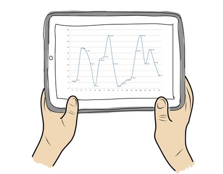 drawing  Tablet screen with graph on  hand