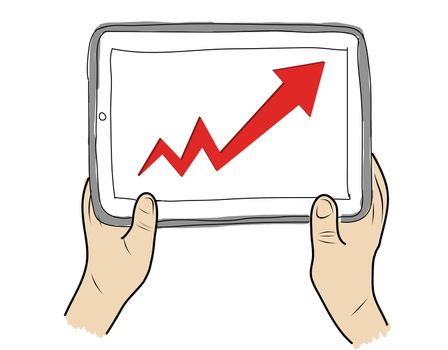 drawing  Tablet screen with graph on  hand