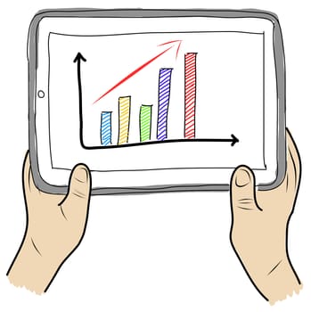 drawing  Tablet screen with graph on  hand