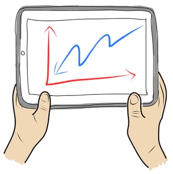 drawing  Tablet screen with graph on  hand