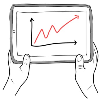 drawing  Tablet screen with graph on  hand
