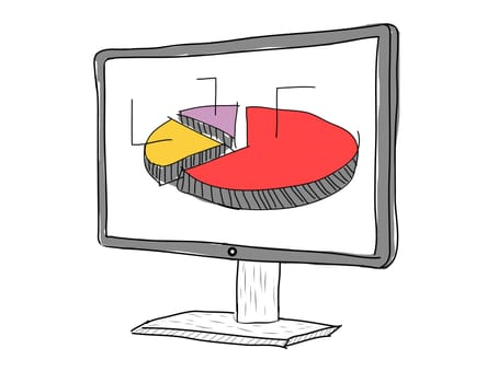 drawing  Computer display showing business graph