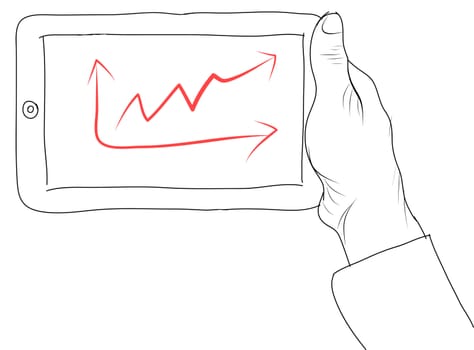 drawing  Tablet screen with graph on  hand