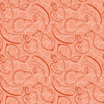 Seamless background, patterns from symbolical contour fruits and flowers.