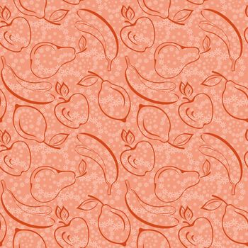 Seamless background, patterns from symbolical contour fruits and flowers.