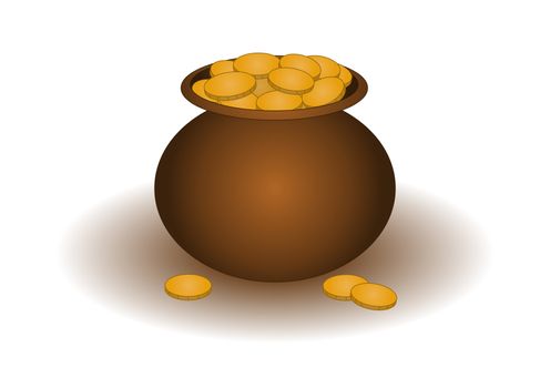 Riches symbol: clay pot filled with gold coins