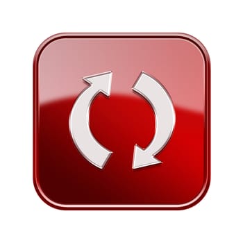 refresh icon glossy red, isolated on white background