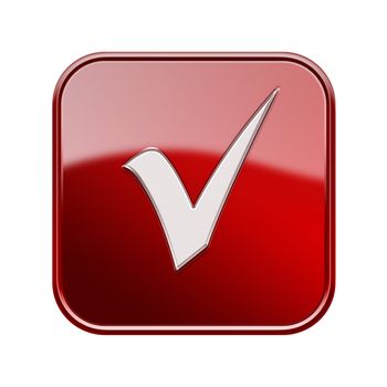 check icon glossy red, isolated on white background