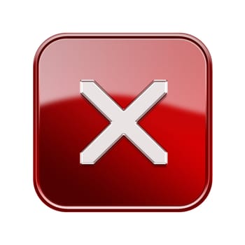 close icon glossy red, isolated on white background