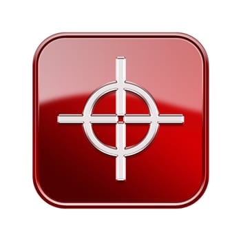 target icon glossy red, isolated on white background