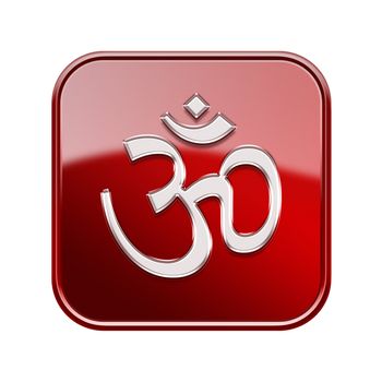 Om Symbol icon glossy red, isolated on white background