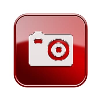Camera icon glossy red, isolated on white background