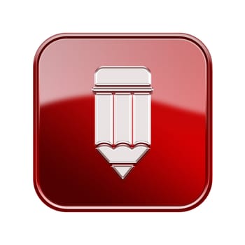 Pencil icon glossy red, isolated on white background