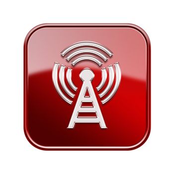 WI-FI tower icon glossy red, isolated on white background