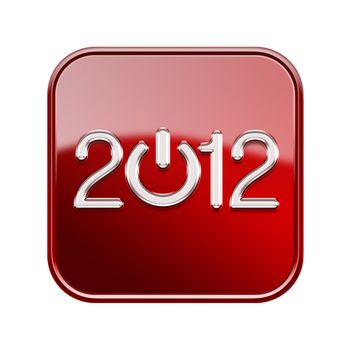 Year 2012 icon glossy red, isolated on white background