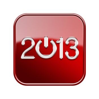 Year 2013 icon glossy red, isolated on white background