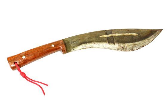 Old hunting knife on a white background
