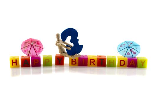 happy birthday candle letters with puppet and the number three