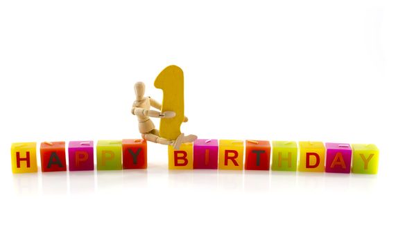 happy birthday candle letters with puppet and the number one