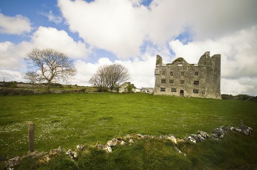 an Ireland landscape with castle