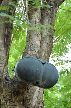 Speakers on the tree Using music in the park