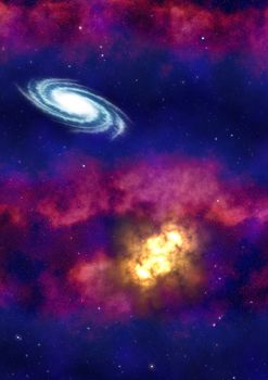 Stars and spiral galaxy in a free space