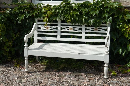 Beautiful classical design park garden white wood bench seating corner 