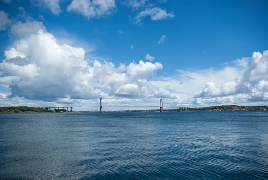 Lillebaelt Little Belt Middelfart Denmark suspended modern massive metal bridge