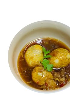  boiled egg fried with tamarind sauce, various condiment , sweet and sour eggs , asian food