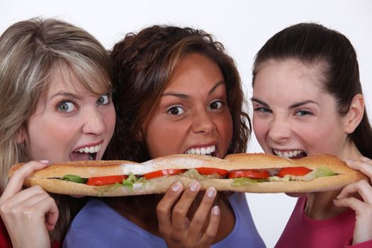 Girls eating a sandwich